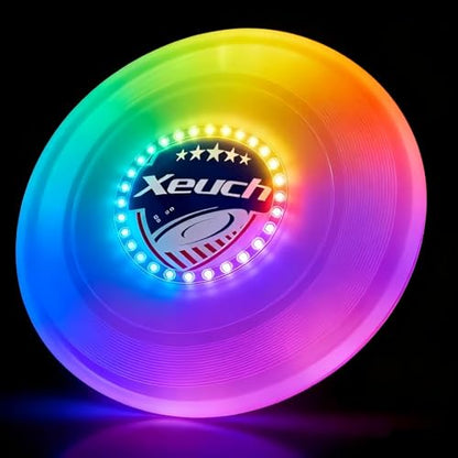 Xeuch Light Up Flying Disc, 175g, 16 Lighting Modes, 4 Brightness, 600mAh Rechargeable Battery, Built-in Timer and Sensor for Beach Camping Outdoor Games, Gift for Teens/Adults