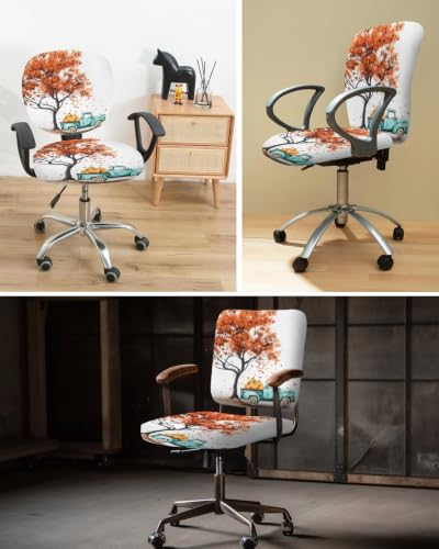 Savannan Office Chair Cover, Fall Maple Leaf Tree Teal Farm Truck Protective Stretch Elastic Universal Cover for Desk Task Chair,Computer Rotating Chair 1 Pcs Thanksgiving Pumpkin