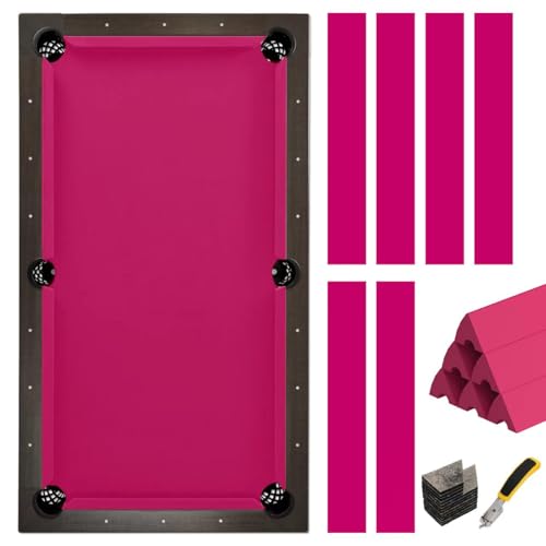 Pool Table Felt and Bumper Kit Felt for Billiard Cloth with Pool Table Bumpers and Cushions Facing, 6 Pcs Cloth Strips and Staple Remover - color: Hot Pink, size: 8.5FT Over Size + 48'' Bumpers