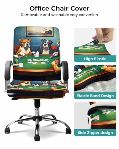 Abstract Animal Office Chair Cover, Dog in The Room Poker Games Universal Stretch Desk Rotating Chair Slipcovers, Removable Seat Protector with Zipper, S - color: Dark Green Brown, size: Small
