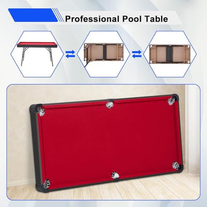 Folding Pool Table, Portable Billiard Game Table for Kids and Adults, Mini Pool Table with Locking Legs and Adjustable Feet, Complete Set with Balls Cues Triangle Chalk Brush - color: B