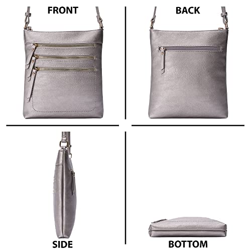 Solene Crossbody Bag Functional Multi Pocket Messenger Purse Top Zip Closure Shoulder Handbag With Adjustable Strap - color: Lt. Pewter
