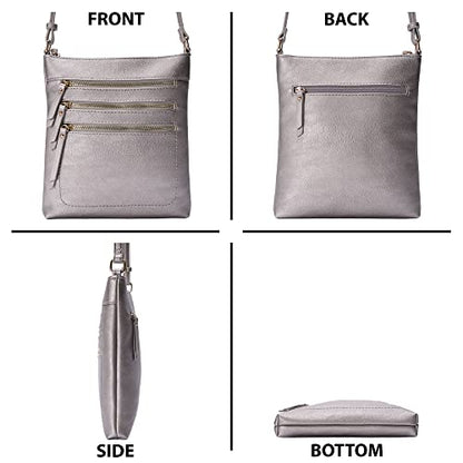 Solene Crossbody Bag Functional Multi Pocket Messenger Purse Top Zip Closure Shoulder Handbag With Adjustable Strap - color: Lt. Pewter