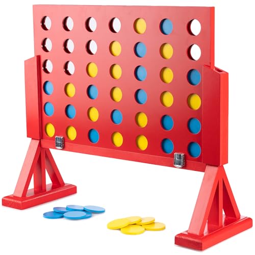 Giant 4-in-A-Row - Classic Connecting Game, Wood Set, Indoor-Outdoor Play, Travel Bag, Party-Table-Backyard Activity, Family Age 3+