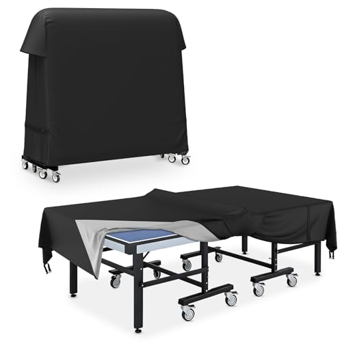 COSHNIBI Ping Pong Table Cover 420D Oxford Fabric,Waterproof Sunproof Indoor & Outdoor Table Tennis Cover,Fit for 9x5 FT Indoor/Outdoor Folding & Flat Tables-Black - color: Black