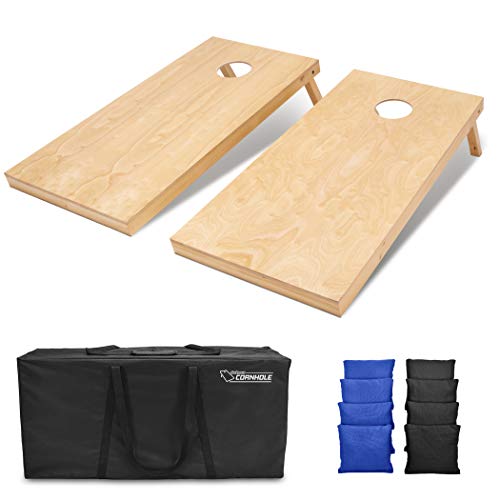 GoSports Regulation Size Wooden Cornhole Set with Natural Wood Finish - Includes Carrying Case - color: Black & Royal Blue