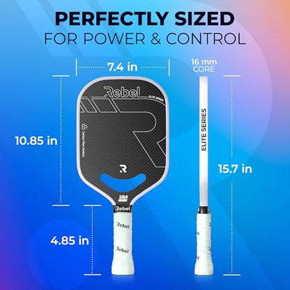Pickleball Paddle Carbon Fiber | Professional Carbon Fiber Pickleball Paddle | 16mm Polymer Core | Designed for Maximum Control and Power | USAPA Approved | Designed in San Diego