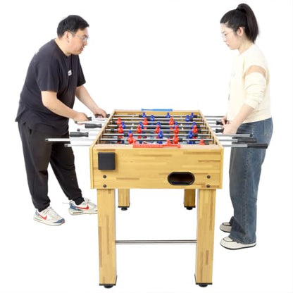 54 Inch Foosball Table for Adults & Family, Full Size Soccer Game Table with Steel Rods, E-Z Spin Bearings, Adjustable Leg Levelers, Ergonomic Handles & Manual Scoring, Brown Wood Finish