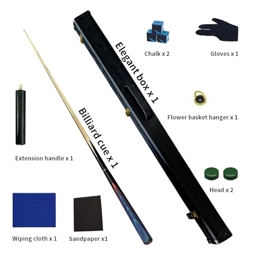 Handmade 3/4 Joint Snooker Cue, 57" 19oz Wooden Pool Cue Stick with 10mm Tip, Extension Rod, Hard Case and Accessories, Complete Billiard Cue Set for Beginners House Bar