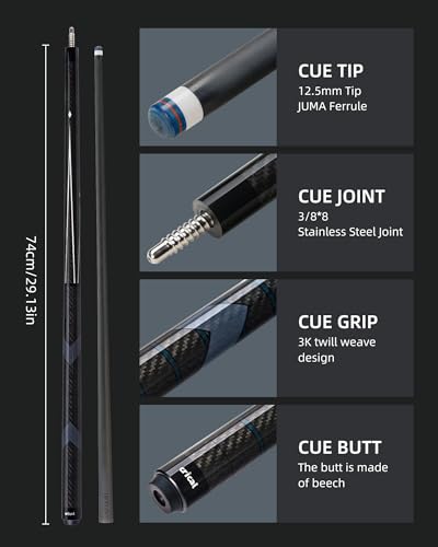 CRICAL Carbon Fiber Pool Cue Stick 58" Billiard Cue Sticks Professional Low Deflection Pool Sticks with 3/8 * 8 Pin Joint and 12.5mm Tip - color: 009-CL01