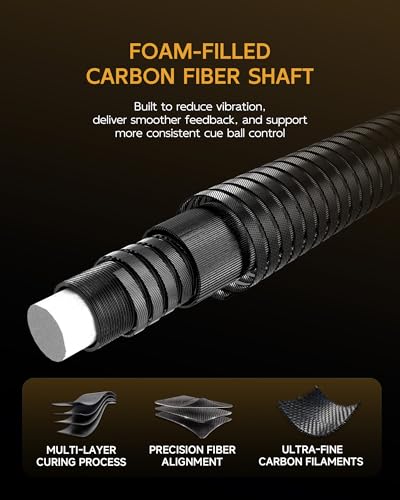KONLLEN Carbon Fiber Pool Cue Stick 58-inch Professional Pool Sticks for Adults Full Carbon Technology Low Deflection Pool Cue Billiard Cues with 12.5mm Tip (Easy to Control, Pro Taper, Ultra-Smooth) - color: 007 gold
