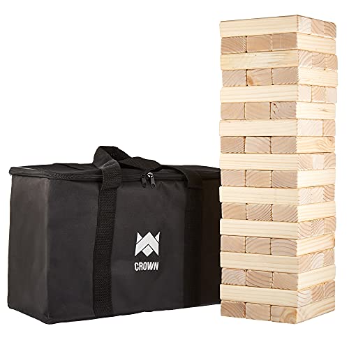 Brybelly Teetering Tower with Carrying Case - Giant Block Tower Game with Jumbo Wooden Blocks - Stands Up to 4 Feet Tall - Parties, Tailgates, Bar Patios, Beach Fun, and Indoor/Outdoor Play