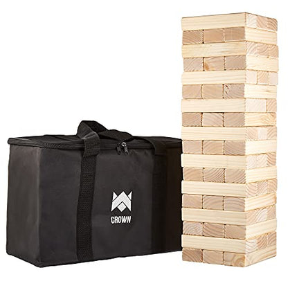 Brybelly Teetering Tower with Carrying Case - Giant Block Tower Game with Jumbo Wooden Blocks - Stands Up to 4 Feet Tall - Parties, Tailgates, Bar Patios, Beach Fun, and Indoor/Outdoor Play