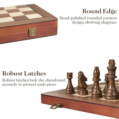 17" Magnetic Wooden Chess Set for Adults Kids, Chess Board Games with Magnetic Pieces & Extra Queens, Folding Portable Travel Large Unique Chess Sets for Tournament Professional Beginner - size: 17 Inches