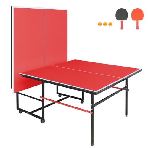 4.5FT/8FT/9FT Mid-Size Table Tennis Table Ping-Pong Table Set Foldable & Portable Table Indoor Outdoor for Family Game - color: Red, size: 8FT