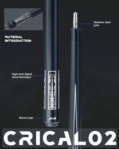 CRICAL Carbon Fiber Pool Cue Stick 58" Billiard Cue Sticks Professional Low Deflection Pool Sticks with 3/8 * 8 Pin Joint and 12.5mm Tip - color: 002-CL02