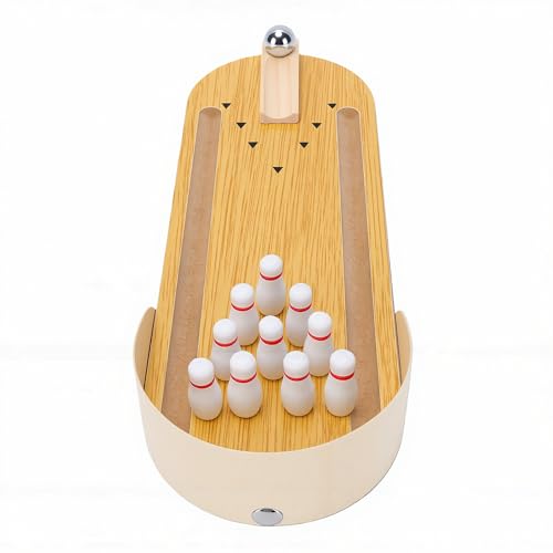 EVGATSAUTO Tabletop Mini Bowling Game Set Desk Bowling Alley Wooden Game for Adults Teens Compact 30x10cm Portable Stress Relief Office Home