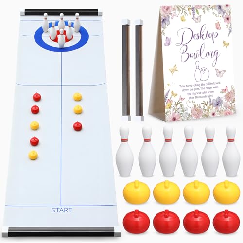 Capoda Tabletop Curling and Bowling Games Baby Shower Game Set Include 8 Curling 6 Bowling 1 Mat 2 Magnetic Strip for Indoor Birthday Bridal Shower Gender Reveal Table Decoration Supplies(Butterfly) - style: Butterfly
