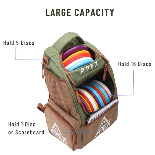 Disc Golf Bag, Large Disc Golf Backpack Holds Over 21 Discs, Durable & Lightweight with Multiple Storage Pockets - color: Green