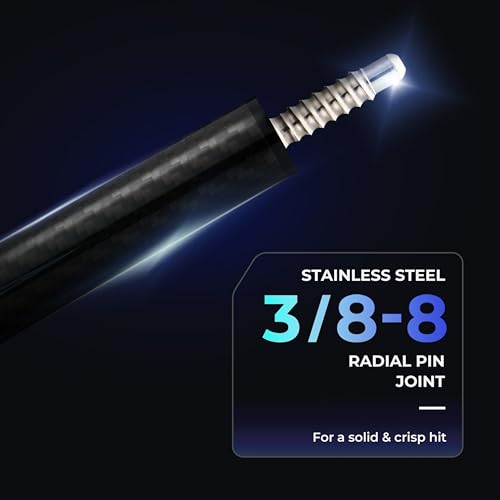 Carbon Fiber Pool Cue Stick with Case, 2pieces 58inch Low Deflection Professional Cue Stick for Billiards, Pro Taper Carbon Fibre Shaft with 12.5mm Tip (19oz-20oz)