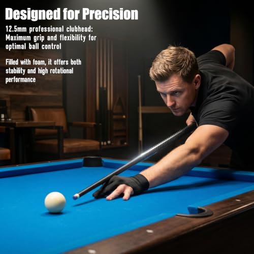 Carbon Fiber Pool Cue, 58 Inch Professional Pool Stick with Solid Oak Core | High-Density Solid Oak Core, Tacos de Billar Profesionales, Full Set with Cue Bag, Towel, Gloves for Home Bar & Billiard Hall