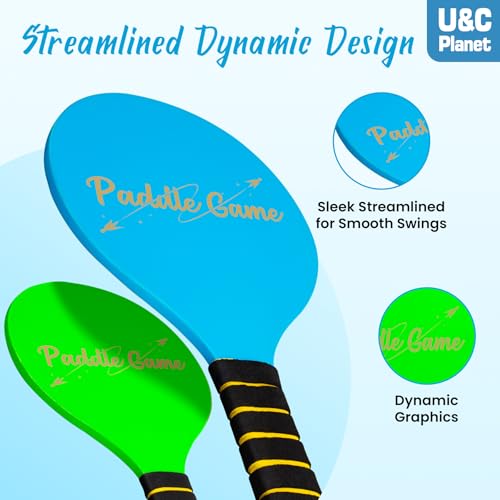 Beach Paddle Ball Set, Family Outdoor Paddle Ball Game Set | Backyard Beach Game Park Camping Yard for Boys Girls Ages 3+, Badminton Rackets for Kids Adults, Beach Necessities Must Have - color: Green (Age:3+)