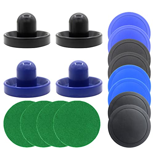 Air Hockey Pucks and Paddles,Air Hockey Pushers, Handles Paddles Replacement Accessories (4 Striker 96mm with Pads, 8 Pucks 64mm Thick and Thin)