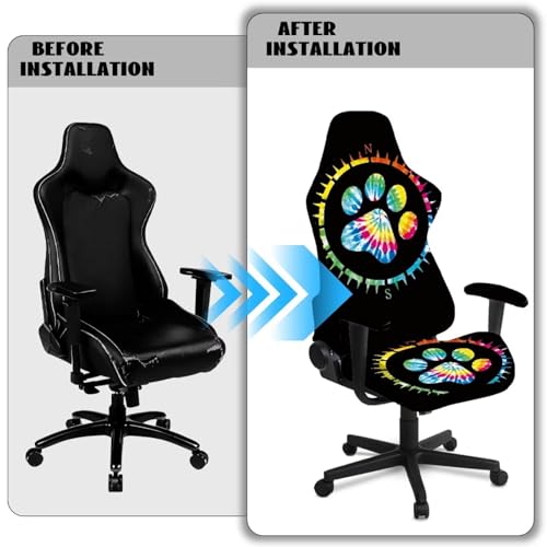 Colorful Paw Print Computer Gaming Chair Cover Slipcover Attached Arms Stretchable Breathable Ergonomic Office Chair Cover Cat Scratch Proof Non Slip Gaming Chairs Covers for Gamer Room Deco - color: Colorful Big Paw Print