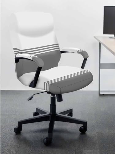 Modern Art Office Chair Cover with Armrest Covers, Grey White Simple Striped Farmhouse Universal Stretch Desk Rotating Chair Slipcovers, Removable Seat Protector with Zipper, M - color: Grey, size: Medium & 2PCS Armrest Covers