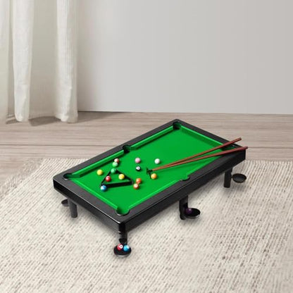 1 Piece Mini Tabletop Pool Set Billiard Game Portable Desk Pool Table Game Balls Pool Cues Triangle Rack PP Material Suitable for Kids Adults Indoor P, 55x33x15.5cm
