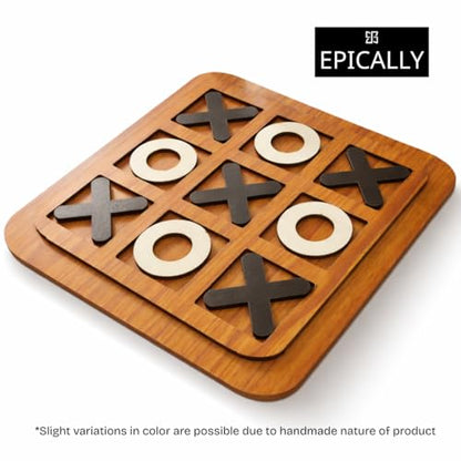 Wooden Tic Tac Toe Game for Kids (8"X8") | Wood XOXO Table Games -Birthday Return Gift, Xo X o Puzzle Board Game for Adults- Useful, Small Mini, Office| X and O Indoor Café Game Zone