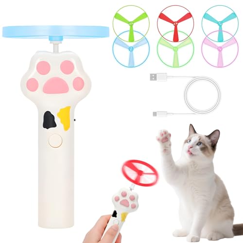 Cat Fetch Toy, Rechargeable Flying Disc Launcher Toy with 6 Flying Discs, Cat Toy Launcher, Flying Bird Cat Toy, Cat Interactive Toys for Outdoor and Indoor (White) - color: White