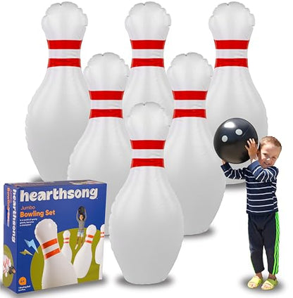 HearthSong Giant Indoor/Outdoor Inflatable Bowling Game for Kids' with Six 18" H Pins and 12.5" Diameter Ball
