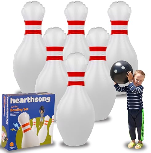 HearthSong Giant Indoor/Outdoor Inflatable Bowling Game for Kids' with Six 18" H Pins and 12.5" Diameter Ball