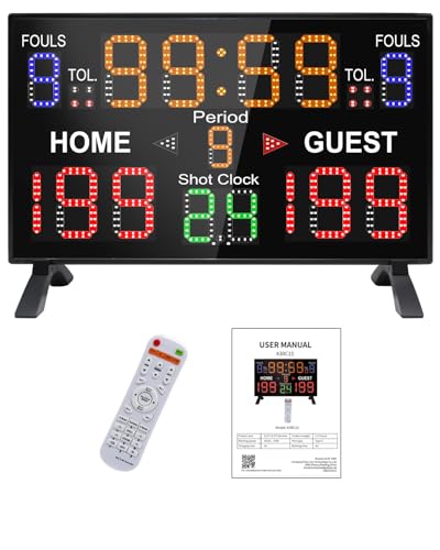 LUCKY TIME Basketball Scoreboard with Shot Clock, 12/14/24/30/25/60 Seconds, Upgraded Thickening Digital Scoreboard with Remote, Battery Powered Electronic Scoreboard for Indoor Outdoor - style: Single-Sided (Remote Control)