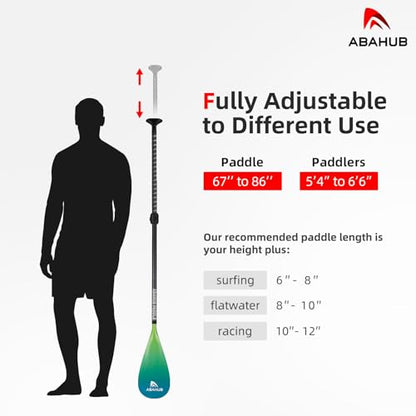 Abahub Carbon Fiber SUP Paddles, 1 x 3 Section Adjustable 67" - 86" Carbon Fiber Shaft, Lightweight Stand-up Paddle Oars for Paddleboards, with a Carrying Bag - color: Gradient Green Print