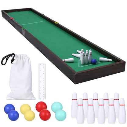 Sterling Games Tabletop Bowling Combo Set, Wooden Arcade Board with Marbles and Pins, Indoor Table Top Game for Kids and Family - style: Bowling/Bocce