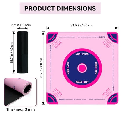 Pink Classic American Mahjong Mat 31.5" - Non-Slip Neoprene Table Cover with Carrying Bag & Rules for Cards, Poker & Games - color: Pink