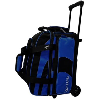 Pyramid Deluxe Double Roller 2 Ball Bowling Bag with Large Separate Shoe Compartment (Up To 2 Pairs Of Shoes) and Accessory Pockets, Sturdy Square Handle - Extends to 40" - Pro Options Available - color: Pro Black/Royal Blue