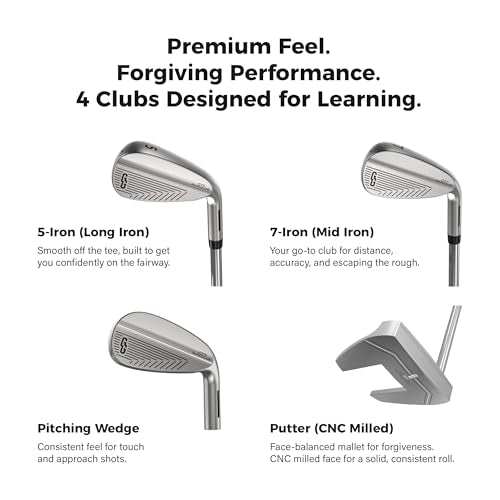 Golf Club Set - Starter Golf Clubs for Men with Sunday Stand Bag - 5-Piece Game Improvement Irons Set Including 5i, 7i, PW, Putter, and Bag. Premium 431 Stainless Steel, Hollow Body Design - color: Silver