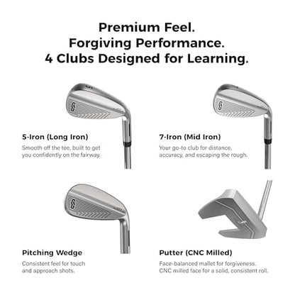 Golf Club Set - Starter Golf Clubs for Men with Sunday Stand Bag - 5-Piece Game Improvement Irons Set Including 5i, 7i, PW, Putter, and Bag. Premium 431 Stainless Steel, Hollow Body Design - color: Silver
