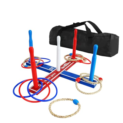 Wooden Ring Toss Game Set Includes Wood Base for Kids, Indoor & Outdoor Game for Family and Adults