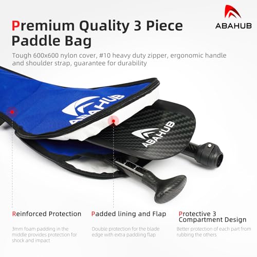 Abahub 1 x 3 Section Carbon Fiber SUP Paddle, Adjustable 67''-86'' Stand Up Paddle Lightweight Carbon Shaft, Black/Blue/Yellow/Green/Orange/Red Plastic Blade + Paddle Bag - color: Carbon Diagonal Print