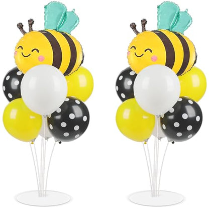 Bee Birthday Party Balloons Stand Kit 2 Sets with 2 Bumble Bee Foil Balloons Honey Bee Themed Party Balloon Centerpiece for Tables for Gender Reveal Birthday Baby Shower Bee Daisy Party Decorations - style: Bee