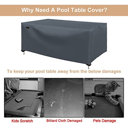 CHINCHILLA 7/8/9 ft Pool Table Cover, Waterproof Sunscreen Billiard Cover Polyester Fabric ，for Snooker Billiard Table Cover - color: Gray, size: 8FT- (100"L x 56"W x 33"H)