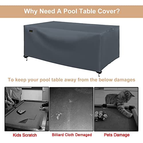 CHINCHILLA 7/8/9 ft Pool Table Cover, Waterproof Sunscreen Billiard Cover Polyester Fabric ，for Snooker Billiard Table Cover - color: Gray, size: 9FT -(112"L x 62"W x 33"H)