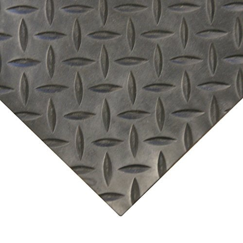 Rubber-Cal Diamond-Plate Rubber Flooring Roll - 3 mm x 4 ft x 7 ft Roll - Black - size: 84"L x 48"W x 0.1"Th