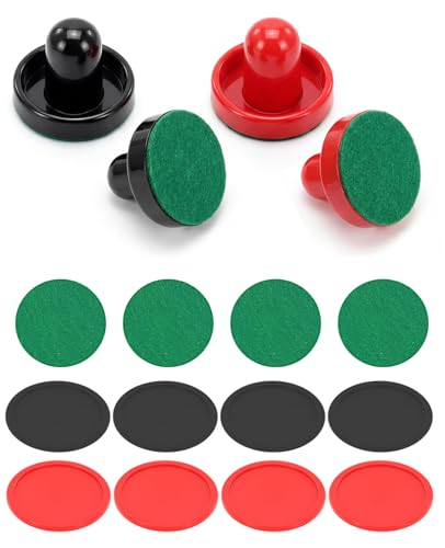 16 Pcs Air Hockey Pucks and Paddles, Mini Goal Handles Air Hockey Replacement Accessories (4 Pushers, 4 Pads, 8 Pucks)