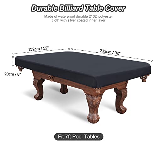 PATIKIL Billiard Pool Table Cover, 7 Feet, Waterproof, Outdoor/Indoor, Dustproof, Sun/Rain Protection, Black - size: 7 feet