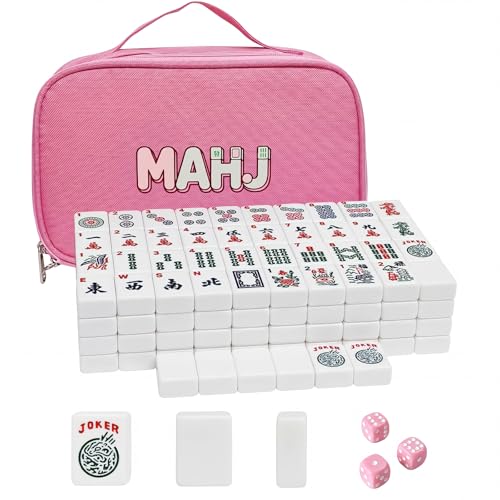 American Mahjong Tile Set, 166 White Mahjong Tiles 1.2 inch with Carrying Bag and 3 Dices, Portable Cute Mahjong Game for Travel, Family Game Night - color: White